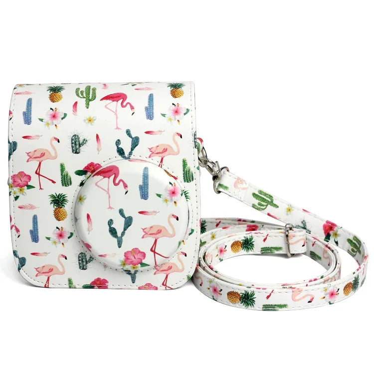 Étui de protection en cuir PU à motif cactus flamant rose pour appareil photo FUJIFILM Instax Mini 7S / 7C, motif cactus flamant rose