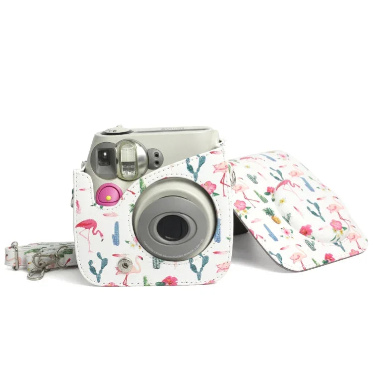 Étui de protection en cuir PU à motif cactus flamant rose pour appareil photo FUJIFILM Instax Mini 7S / 7C, motif cactus flamant rose