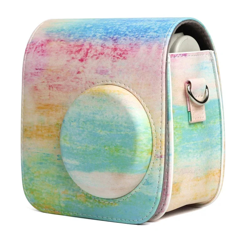 Étui de protection en cuir PU à motif peinture à l'huile arc-en-ciel pour appareil photo FUJIFILM Instax Mini 7S / 7C, motif peinture à l'huile arc-en-ciel