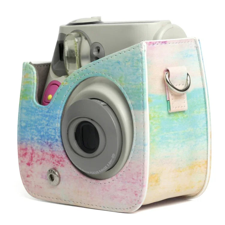 Étui de protection en cuir PU à motif peinture à l'huile arc-en-ciel pour appareil photo FUJIFILM Instax Mini 7S / 7C, motif peinture à l'huile arc-en-ciel