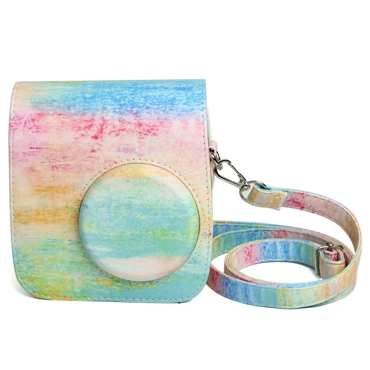 Étui de protection en cuir PU à motif peinture à l'huile arc-en-ciel pour appareil photo FUJIFILM Instax Mini 7S / 7C, motif peinture à l'huile arc-en-ciel