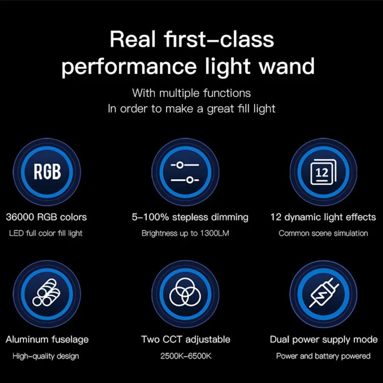 LUXCeO P6 Bâton lumineux LED RGB multicolore pour photos et vidéos, portable, contrôle par application, éclairage d'appoint LED couleur, P6