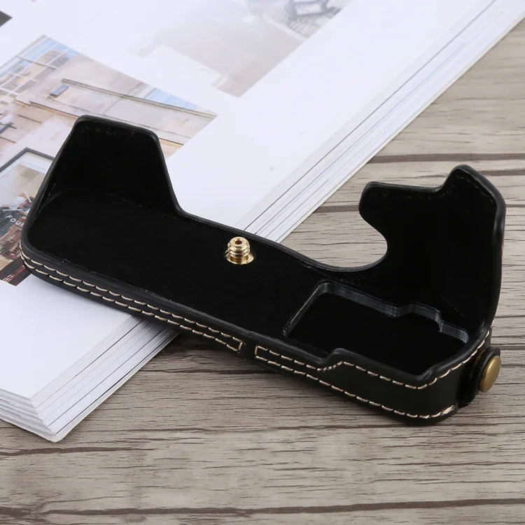 Base d'étui demi-boîtier en cuir PU avec filetage 1/4 pouce pour Olympus EM5 / EM5 Mark II, pour Olympus EM5