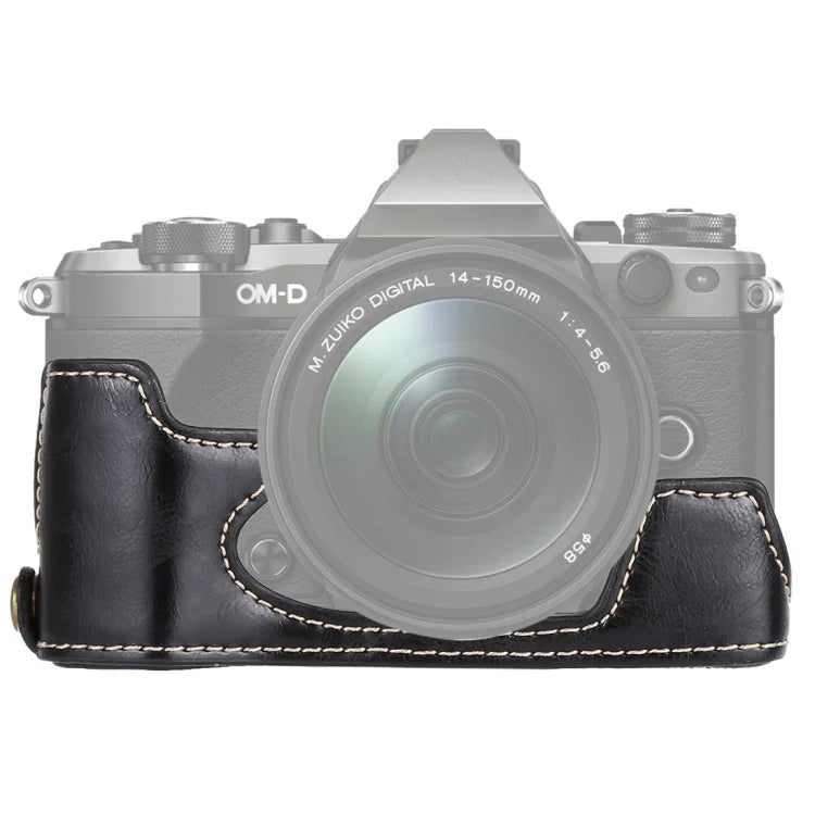 Base d'étui demi-boîtier en cuir PU avec filetage 1/4 pouce pour Olympus EM5 / EM5 Mark II, pour Olympus EM5