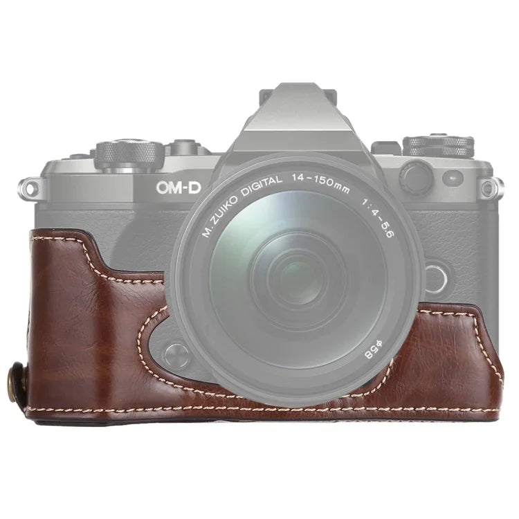 Base d'étui demi-boîtier en cuir PU avec filetage 1/4 pouce pour Olympus EM5 / EM5 Mark II, pour Olympus EM5