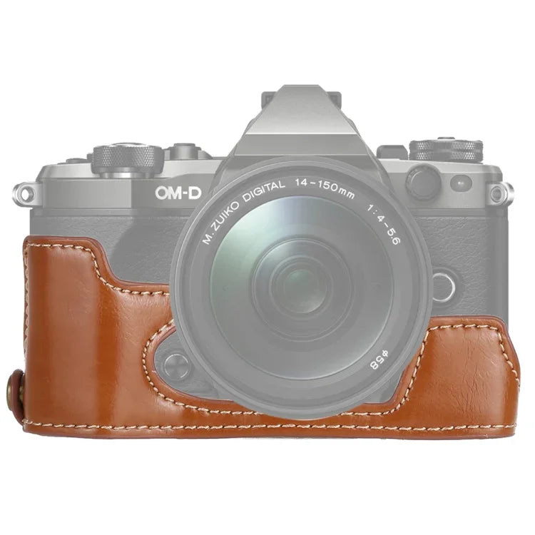 Base d'étui demi-boîtier en cuir PU avec filetage 1/4 pouce pour Olympus EM5 / EM5 Mark II, pour Olympus EM5