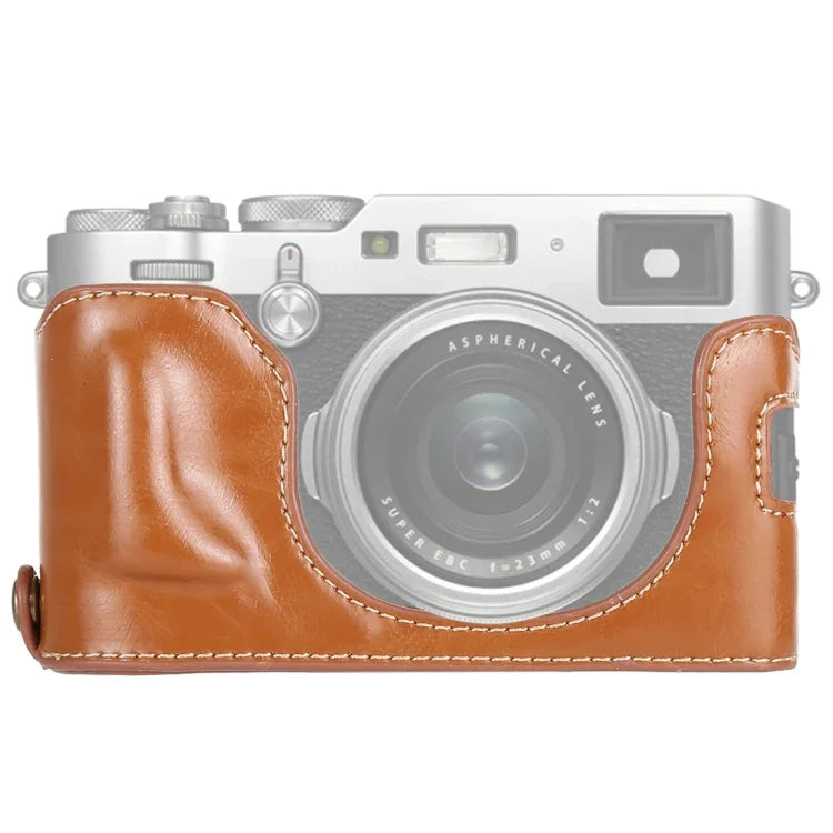 Étui demi-dos en cuir PU avec filetage 1/4 pouce pour appareil photo FUJIFILM X100F