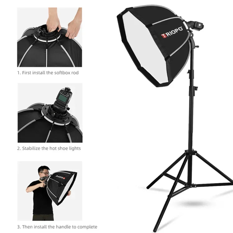 Diffuseur parabolique octogonal TRIOPO KS90 90 cm avec poignée de fixation pour flash Speedlite, KS90