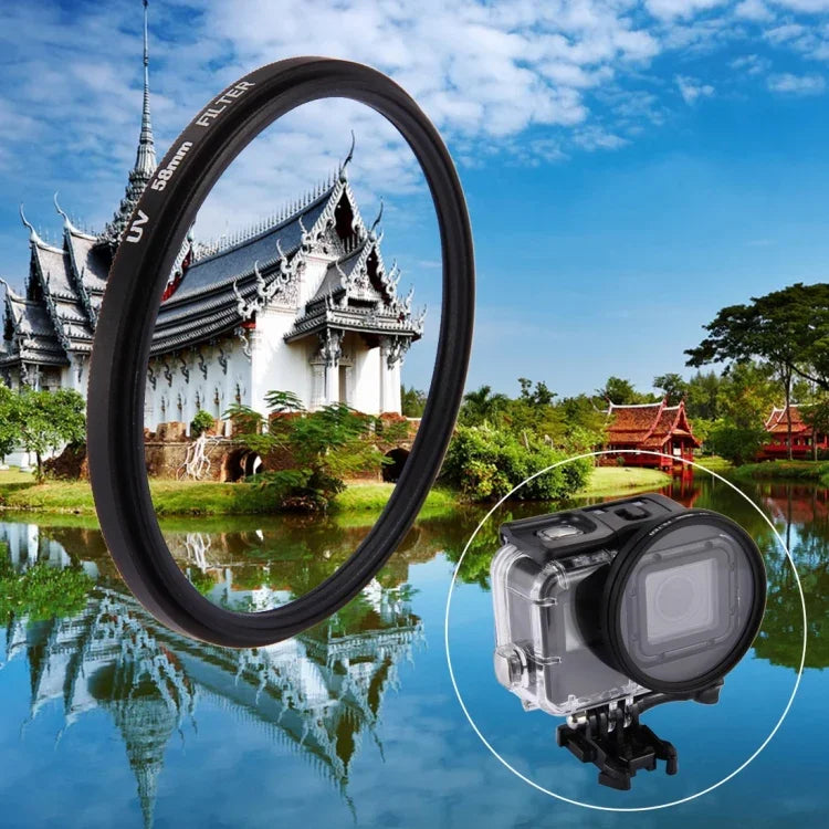 Filtre UV rond 3 en 1 58 mm avec capuchon pour GoPro HERO7 Black/6/5, lentille UV 58 mm