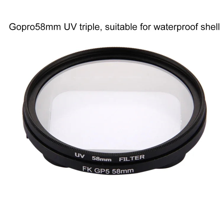 Filtre UV rond 3 en 1 58 mm avec capuchon pour GoPro HERO7 Black/6/5, lentille UV 58 mm