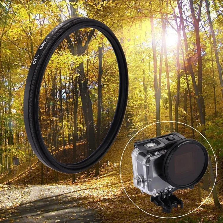 Filtre CPL rond 3 en 1 58 mm avec capuchon pour GoPro HERO7 Black/6/5, lentille CPL 58 mm