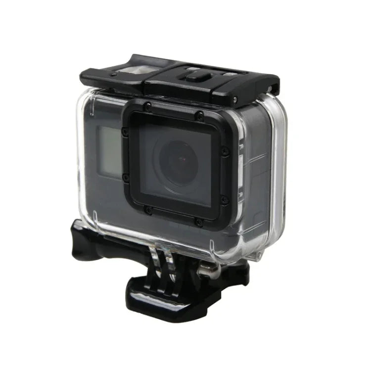Boîtier étanche pour GoPro HERO6/5 + couvercle arrière creux avec fixation de base à boucle et vis, boîtier étanche