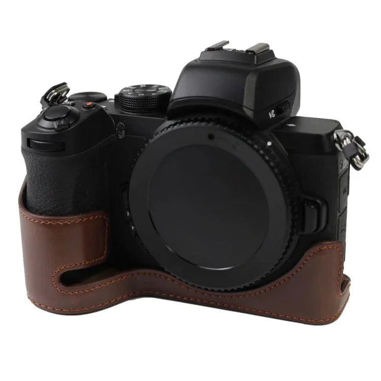 Base d'étui demi-boîtier en cuir PU avec filetage 1/4 pouce pour Nikon Z50