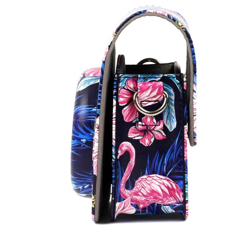 Étui de protection en cuir PU à motif flamant rose pour appareil photo FUJIFILM Instax Mini90, Flamant rose