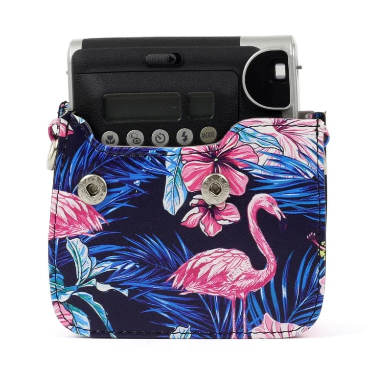 Étui de protection en cuir PU à motif flamant rose pour appareil photo FUJIFILM Instax Mini90, Flamant rose