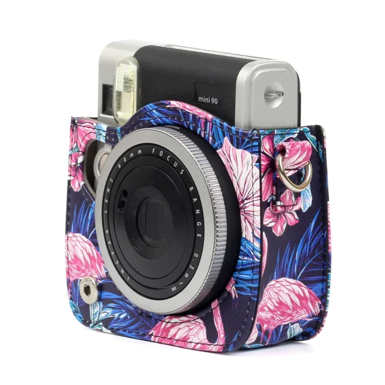 Étui de protection en cuir PU à motif flamant rose pour appareil photo FUJIFILM Instax Mini90, Flamant rose