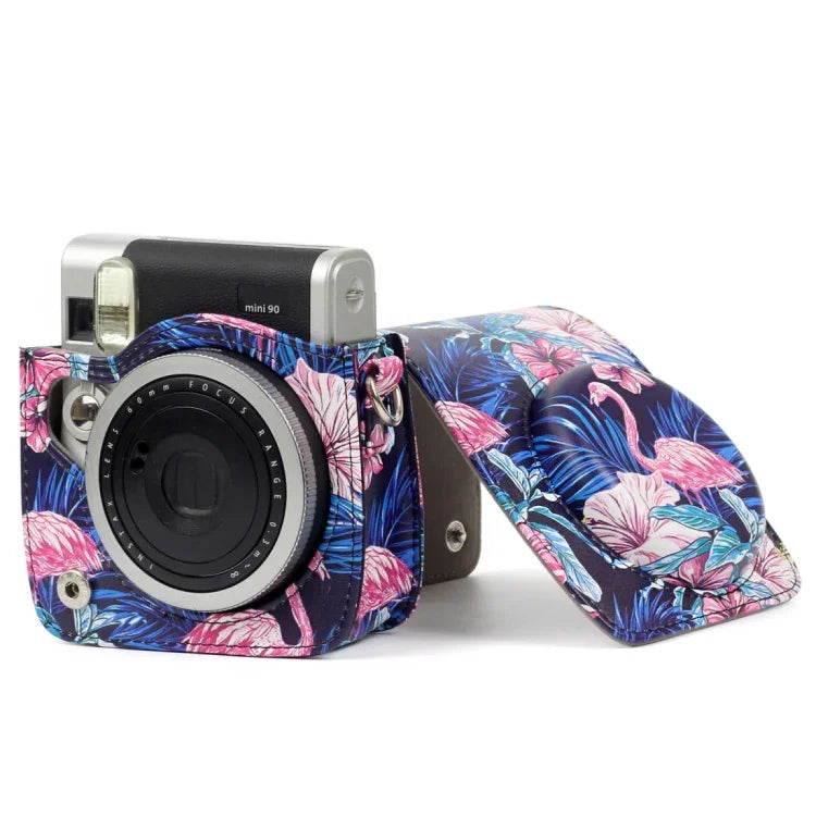Étui de protection en cuir PU à motif flamant rose pour appareil photo FUJIFILM Instax Mini90, Flamant rose