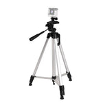 Trépied de diffusion en direct à 3 sections pliables, en alliage d'aluminium, avec rotule tridimensionnelle en forme de U et pince pour téléphone, compatible avec les reflex numériques et appareils photo numériques. Hauteur réglable : 47,5 à 133 cm. 330 A