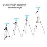 Trépied de diffusion en direct à 3 sections pliables, en alliage d'aluminium, avec rotule tridimensionnelle en forme de U et pince pour téléphone, compatible avec les reflex numériques et appareils photo numériques. Hauteur réglable : 47,5 à 133 cm. 330 A
