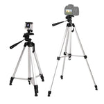 Trépied de diffusion en direct à 3 sections pliables, en alliage d'aluminium, avec rotule tridimensionnelle en forme de U et pince pour téléphone, compatible avec les reflex numériques et appareils photo numériques. Hauteur réglable : 47,5 à 133 cm. 330 A