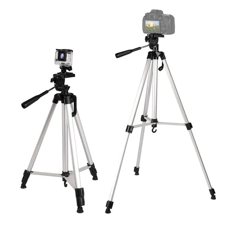 Trépied de diffusion en direct à 3 sections pliables, en alliage d'aluminium, avec rotule tridimensionnelle en forme de U et pince pour téléphone, compatible avec les reflex numériques et appareils photo numériques. Hauteur réglable : 47,5 à 133 cm. 330 A