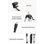 Trépied de diffusion en direct à 3 sections pliables, en alliage d'aluminium, avec rotule tridimensionnelle en forme de U et pince pour téléphone, compatible avec les reflex numériques et appareils photo numériques. Hauteur réglable : 47,5 à 133 cm. 330 A