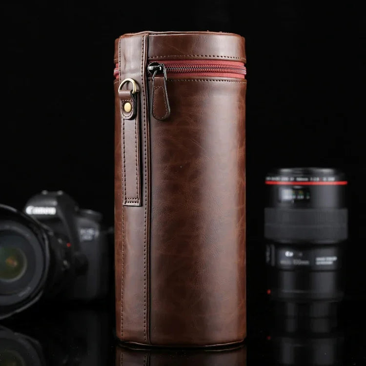 Étui extra large pour objectif reflex numérique, pochette zippée en cuir PU, dimensions : 24,5 × 10,5 × 10,5 cm, coloris : marron, café et noir.