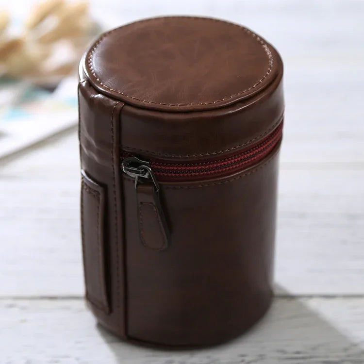 Étui moyen pour objectif reflex numérique, pochette zippée en cuir PU, dimensions : 13 x 9 x 9 cm, 13 x 9 cm (marron), 13 x 9 cm (café), 13 x 9 cm (noir)