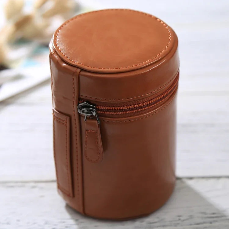 Étui moyen pour objectif reflex numérique, pochette zippée en cuir PU, dimensions : 13 x 9 x 9 cm, 13 x 9 cm (marron), 13 x 9 cm (café), 13 x 9 cm (noir)