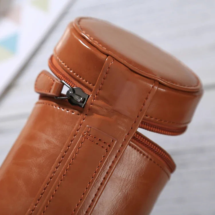 Étui moyen pour objectif reflex numérique, pochette zippée en cuir PU, dimensions : 13 x 9 x 9 cm, 13 x 9 cm (marron), 13 x 9 cm (café), 13 x 9 cm (noir)