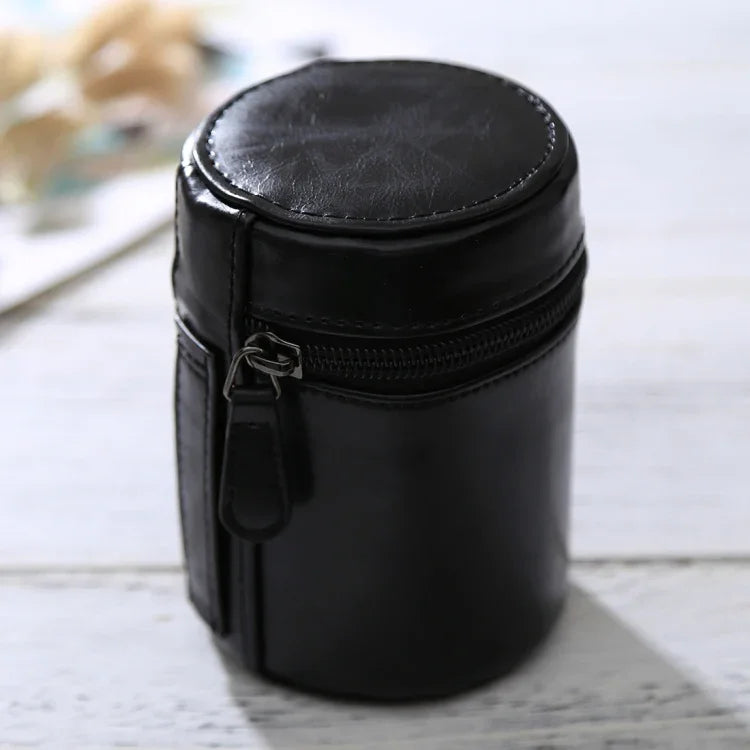 Étui à objectif zippé en cuir PU pour objectif d'appareil photo reflex numérique, dimensions : 11 x 8 x 8 cm, 11 x 8 cm (marron), 11 x 8 cm (café), 11 x 8 cm (noir)