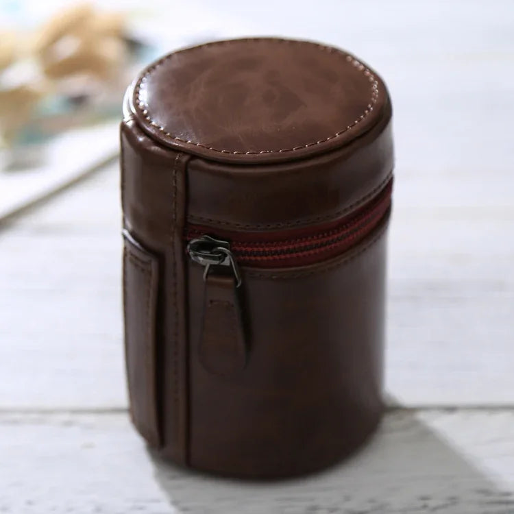 Étui à objectif zippé en cuir PU pour objectif d'appareil photo reflex numérique, dimensions : 11 x 8 x 8 cm, 11 x 8 cm (marron), 11 x 8 cm (café), 11 x 8 cm (noir)