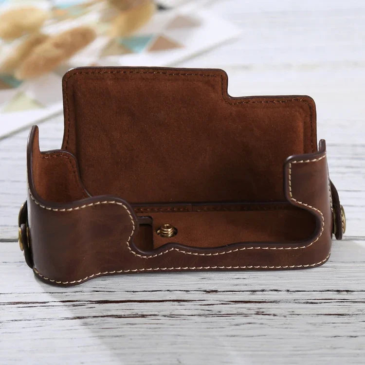 Étui demi-dos en cuir PU avec filetage 1/4 pouce pour appareil photo FUJIFILM X-E3