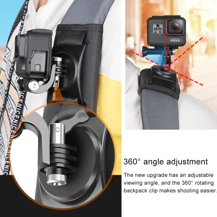 Fixation auto-agrippante pour sac à dos Rec-Mounts avec clip de serrage et vis pour GoPro, Insta360, DJI et autres caméras d'action