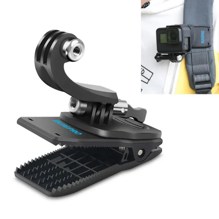 Support de fixation RUIGPRO en forme de J avec vis, rotation à 360°, pour sac à dos, compatible avec GoPro HERO9 Black / HERO8 Black / HERO7 / 6 / 5, DJI Osmo Action, Xiaoyi et autres caméras d'action.