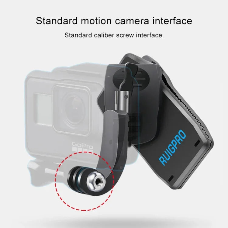 Support de fixation RUIGPRO en forme de J avec vis, rotation à 360°, pour sac à dos, compatible avec GoPro HERO9 Black / HERO8 Black / HERO7 / 6 / 5, DJI Osmo Action, Xiaoyi et autres caméras d'action.