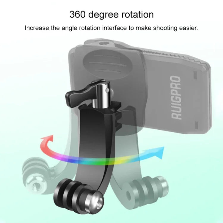 Support de fixation RUIGPRO en forme de J avec vis, rotation à 360°, pour sac à dos, compatible avec GoPro HERO9 Black / HERO8 Black / HERO7 / 6 / 5, DJI Osmo Action, Xiaoyi et autres caméras d'action.