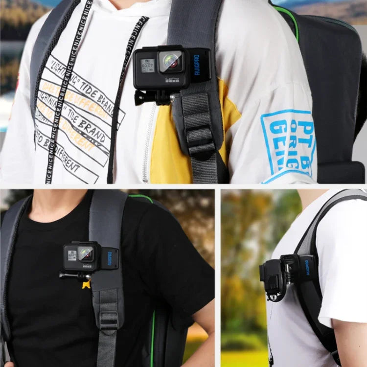 Support de fixation RUIGPRO en forme de J avec vis, rotation à 360°, pour sac à dos, compatible avec GoPro HERO9 Black / HERO8 Black / HERO7 / 6 / 5, DJI Osmo Action, Xiaoyi et autres caméras d'action.