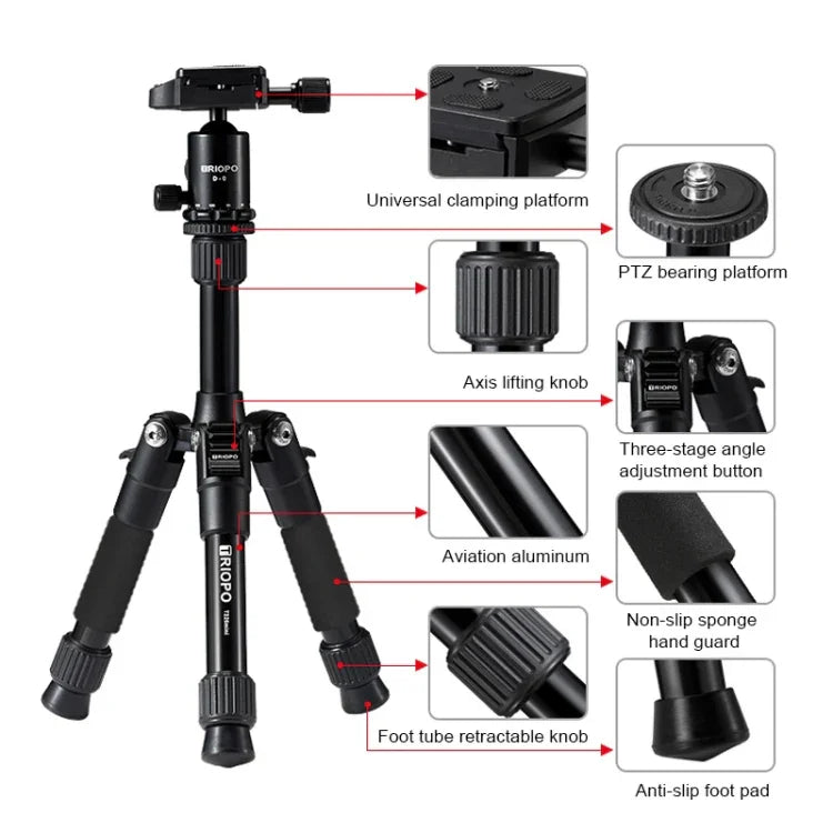 Trépied portable réglable TRIOPO T226 en alliage d'aluminium avec rotule D-0 pour appareil photo reflex, T226