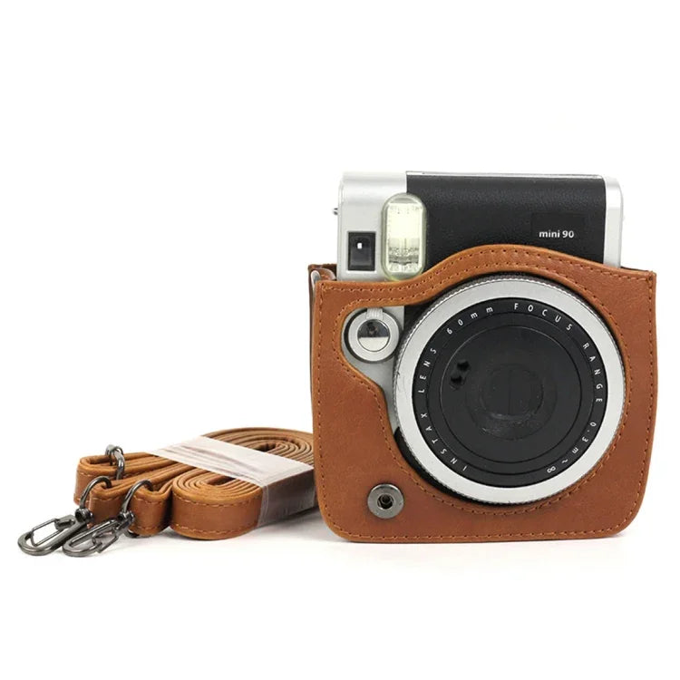 Étui de protection en cuir PU pour appareil photo FUJIFILM Instax Mini 90, avec bandoulière réglable.
