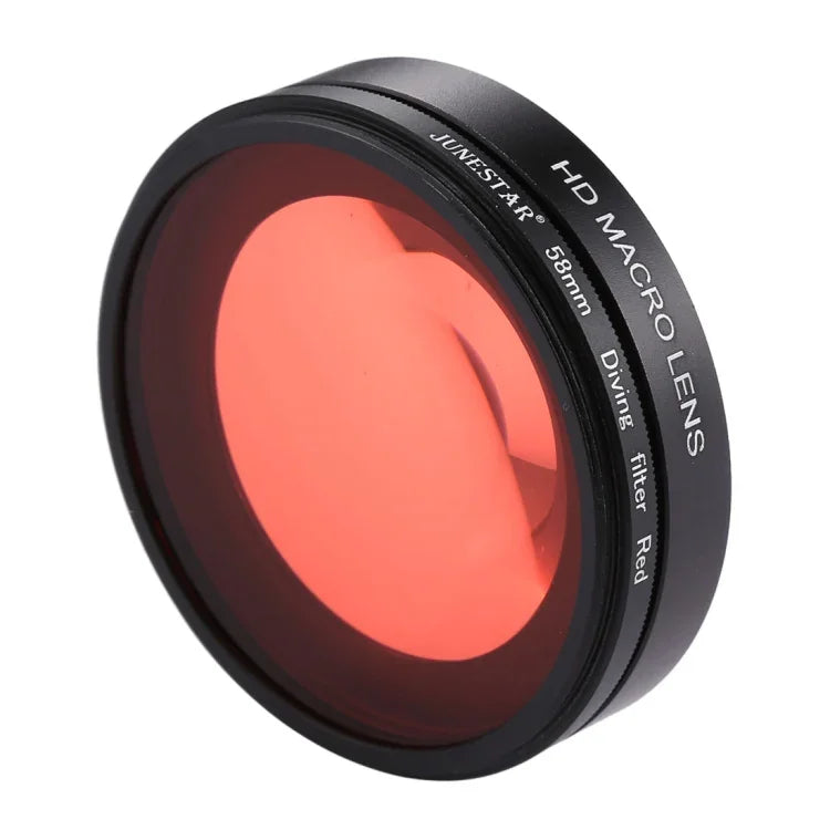 Objectif macro JSR 58 mm 16x + filtre rouge pour plongée avec cache-objectif + bague d'adaptation pour filtre + cordon + chiffon de nettoyage pour caisson étanche GoPro HERO6/5.