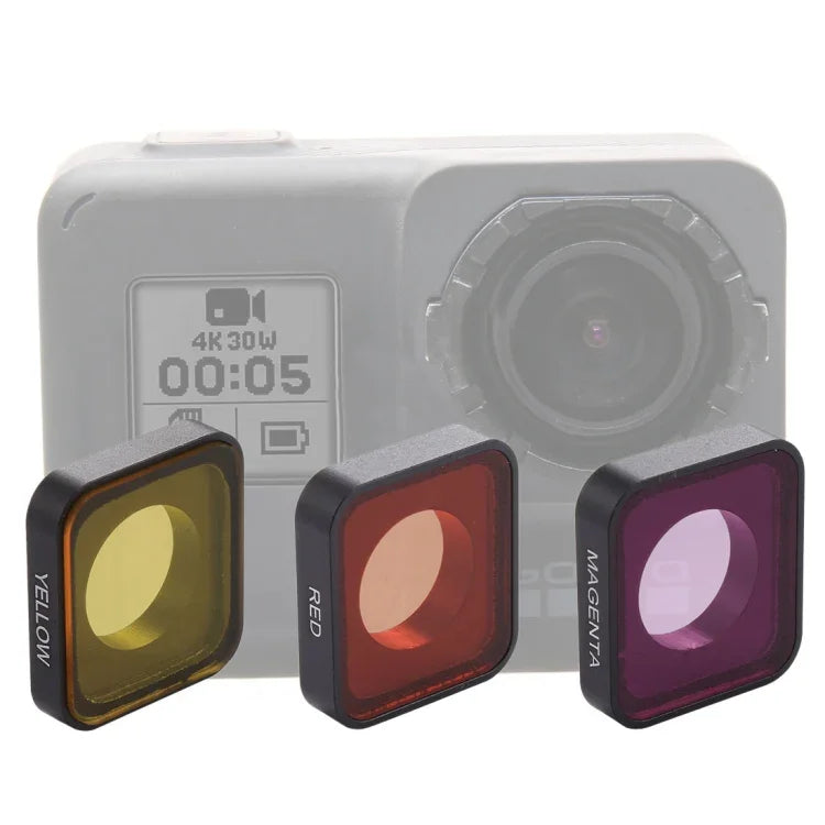 Filtre de couleur 3 en 1 à clipser pour GoPro HERO6/5 (rouge/jaune/violet).