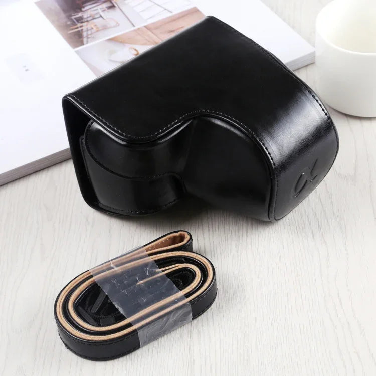Étui intégral en cuir PU avec bandoulière pour appareil photo Sony A6400 / ILCE-A6400