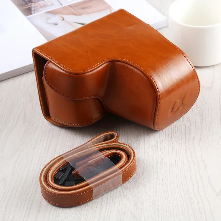 Étui intégral en cuir PU avec bandoulière pour appareil photo Sony A6400 / ILCE-A6400