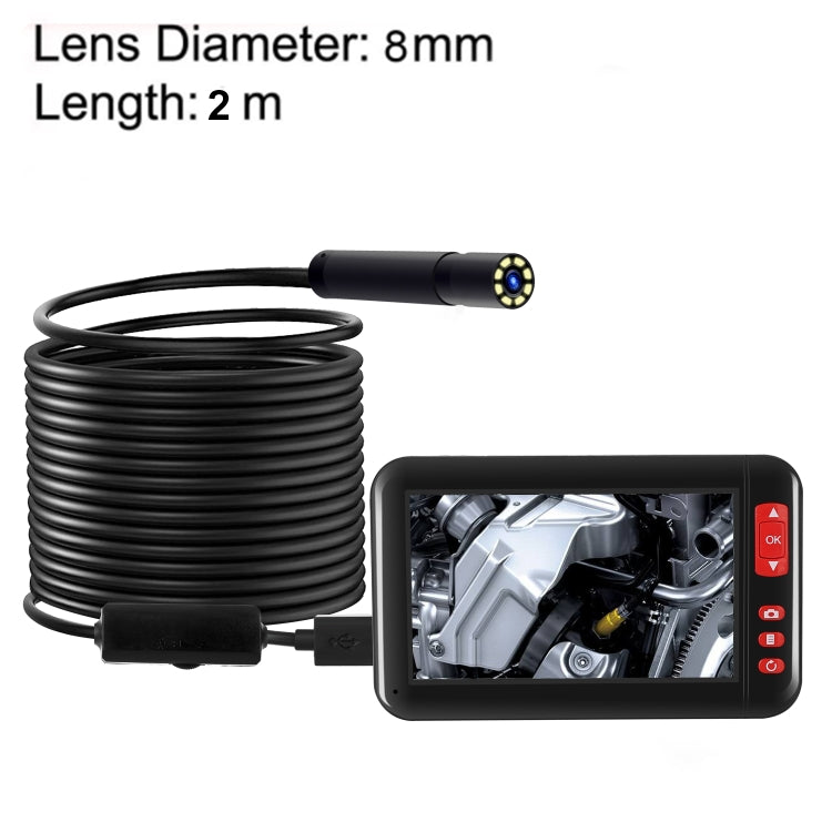 P20 Endoscope d'inspection HD1080P écran 4.3 pouces avec 8 LED, Longueur : 2m, Diamètre de l'objectif : 8mm, Câble rigide, Longueur : 2m, Câble rigide