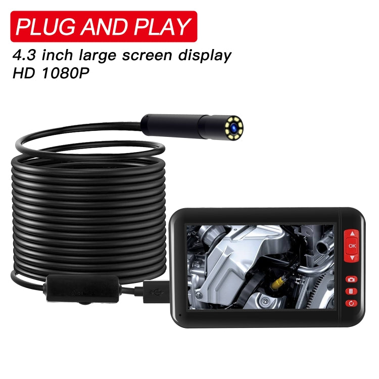 Endoscope d'inspection P20 écran 4,3 pouces HD1080P avec 8 LED, longueur : 10m, diamètre de l'objectif : 8mm, câble rigide, longueur : 10m, câble rigide