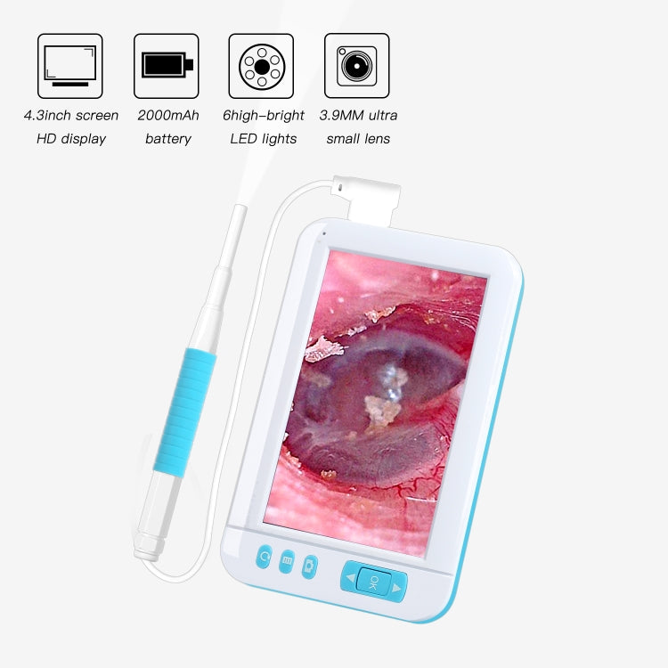 C01 Endoscope visuel pour oreille écran 4.3 pouces HD1080P avec 6 LED, Diamètre : 3.9mm, C01 3.9mm