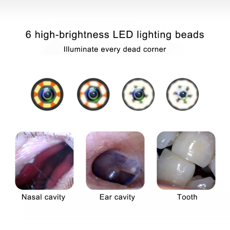 Endoscope visuel HD 1MP pour oreille, nez, dents avec 6 LED, diamètre de lentille : 4,3 mm