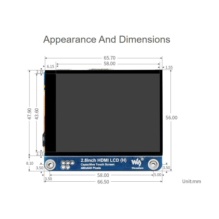 Écran LCD IPS HDMI (H) 2,8 pouces 480x640 de Waveshare, entièrement laminé