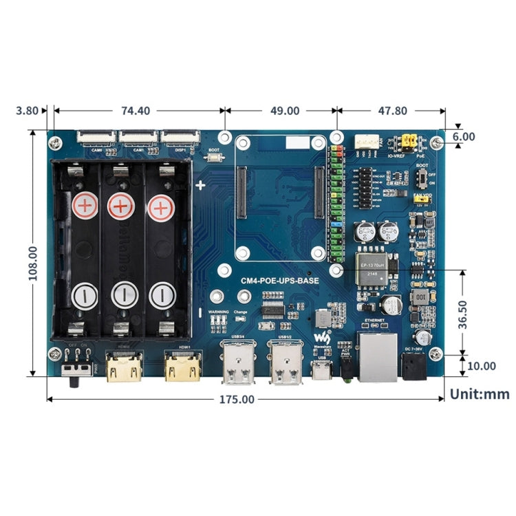 Carte de base PoE UPS Waveshare pour Raspberry Pi CM4, Ethernet Gigabit, double HDMI, quadruple USB2.0, carte de base PoE UPS